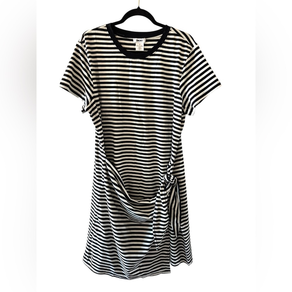 NWT DKNY Monochrome Cotton stretch short sleeve T-shirt Striped Midi Dress